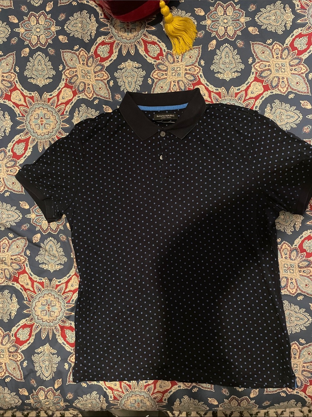 Banana Republic Men’s Black Polo with Small Light Blue Dot Print